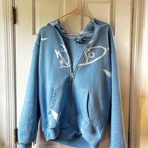 Blue Zip-Up Hoodie with White Graphics